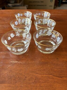 Vintage Libbey Glass Ivy Bower Dessert Fruit Bowls Set of 6